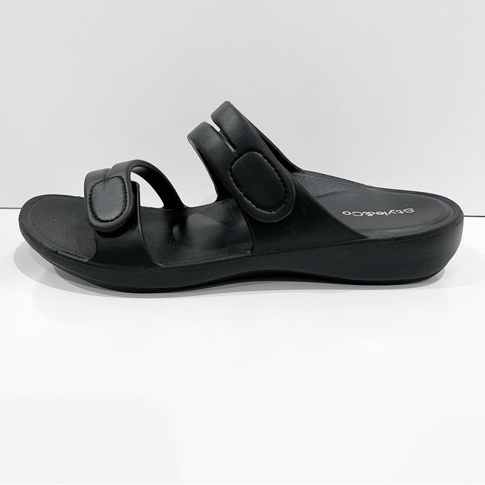 Style & Co Jessaa Double Band Slide Sandals EVA Adjustable Strap Black 9 NEW - Picture 7 of 10